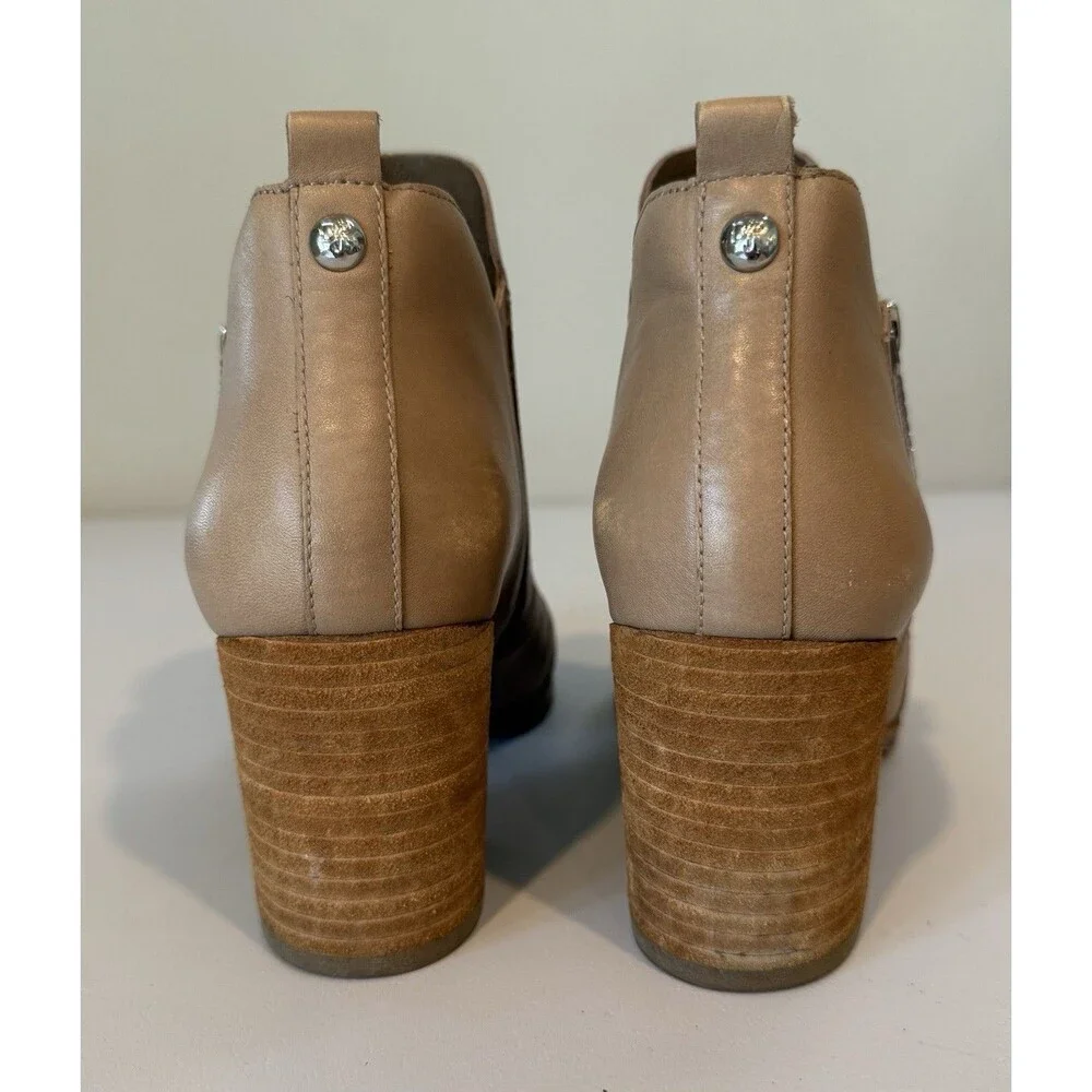 Donald J Pliner Womens Elton Leather Boots 7.5 Beige Cutout Block Heel